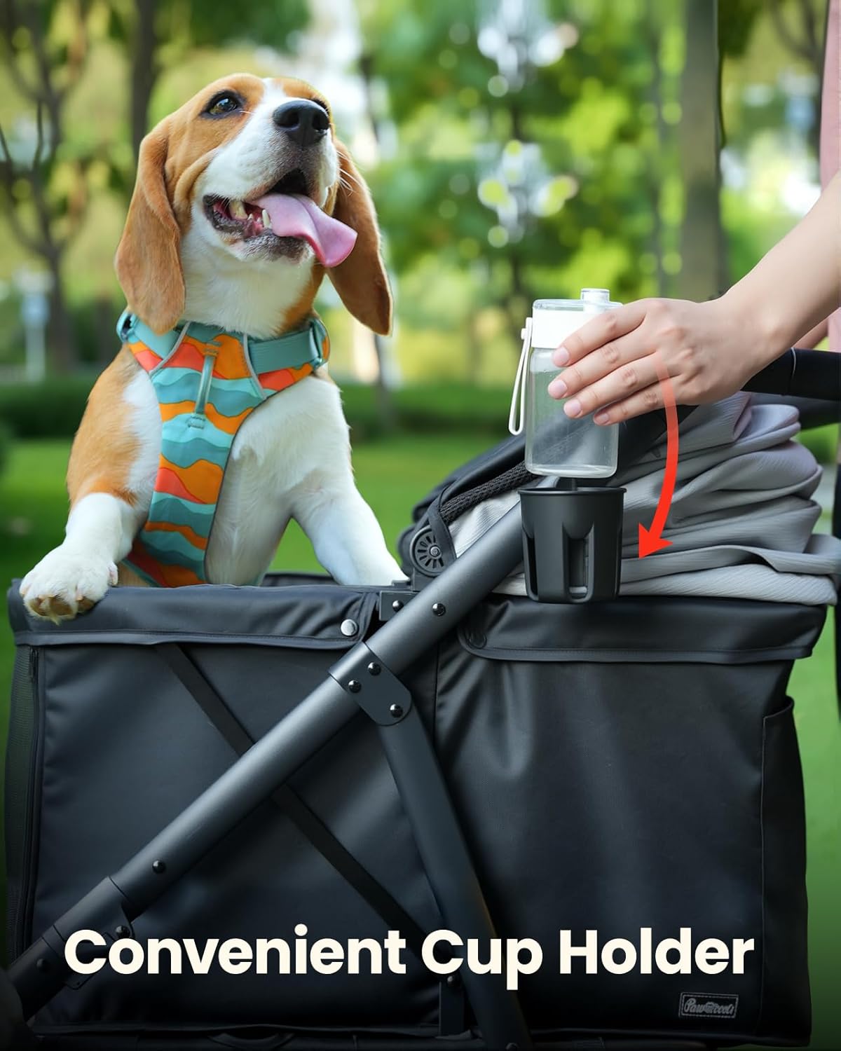 Medium Dog Stroller, Foldable Pet Stroller with Adjustable Handle & No Zip Entry, Storage Basket &