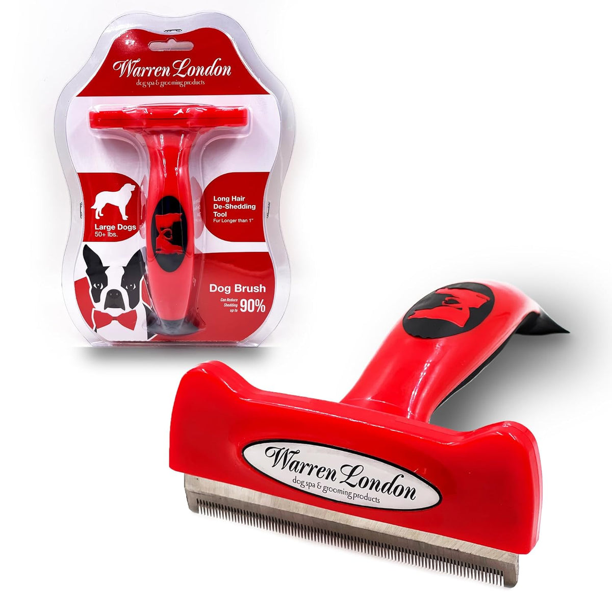 Warren London Deshedding Brush for Large Dogs, Long Hair | 4″ Stainless ¼″ Blade | Rapid Undercoat