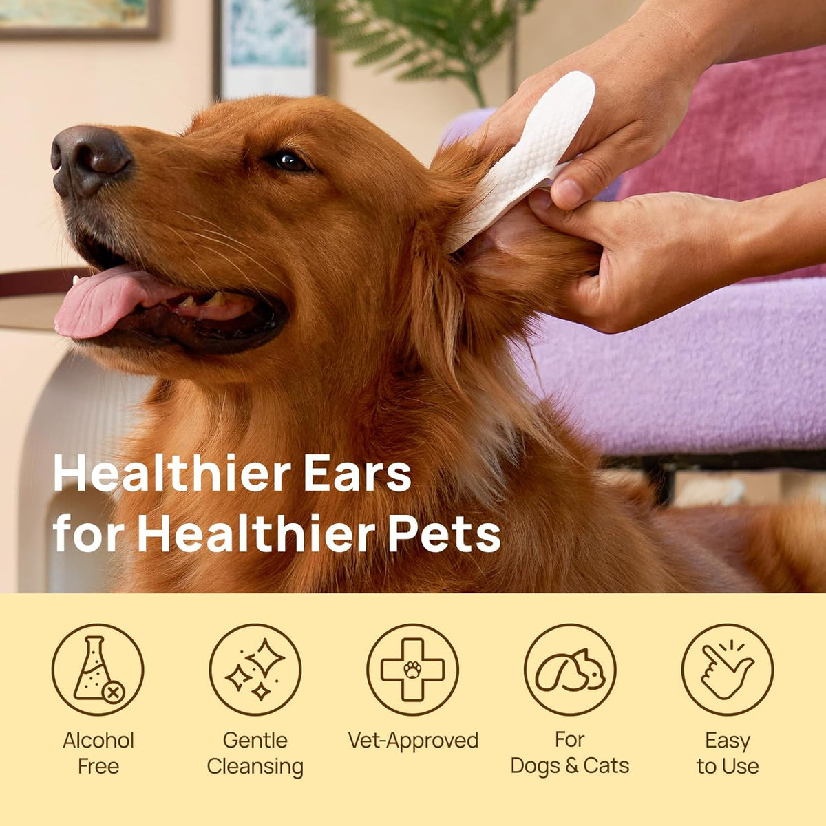 HICC PET Dog Ear Finger Wipes, Ear Cleaner Wipes for Dogs & Cats, Dog Ear Infection Treatment to