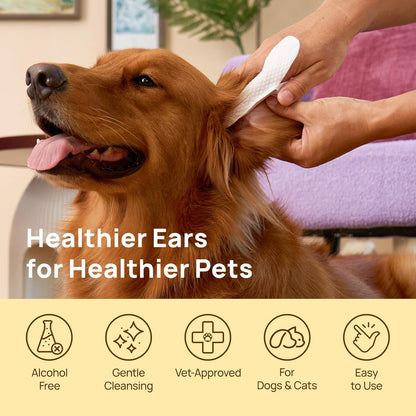 HICC PET Dog Ear Finger Wipes, Ear Cleaner Wipes for Dogs & Cats, Dog Ear Infection Treatment to
