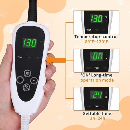Cat Heating Pad，18×18 In Dog Heated Bed Smart Temperature Control Switch, Metal Protective Pipe