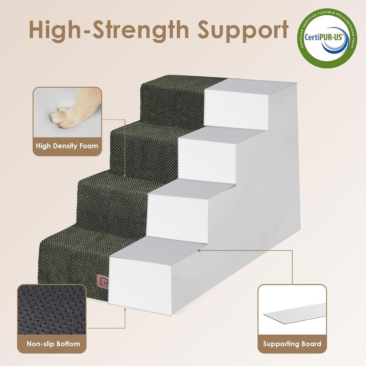 EHEYCIGA Dog Stairs for Bed 20" H, 4-Step Extra Wide Dog Steps for High Bed, Pet Steps for Small