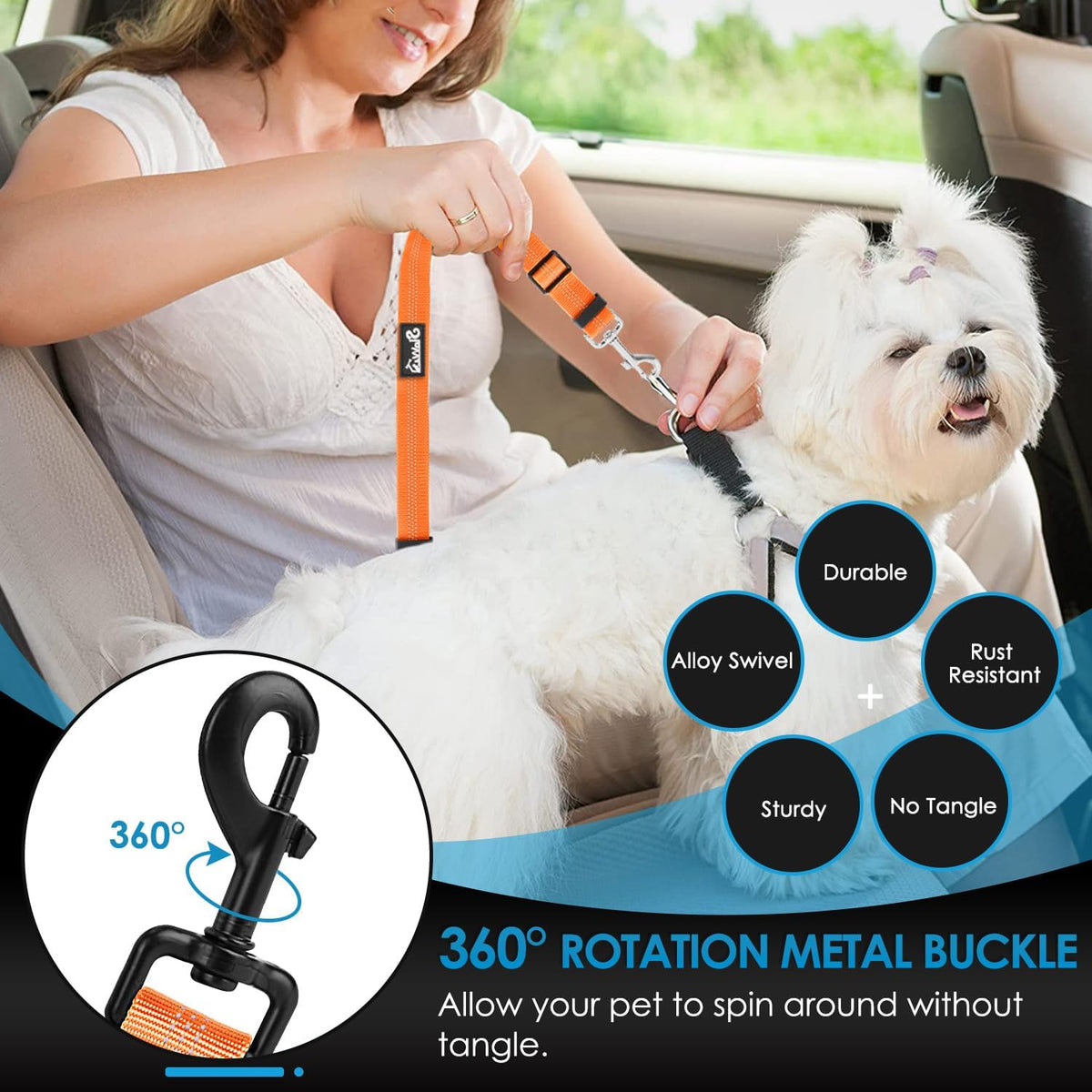 Lukovee Dog Seatbelt Leash for Cars, 2 Pack Pet Safety Car Seat Belt with Adjustable Buckle &