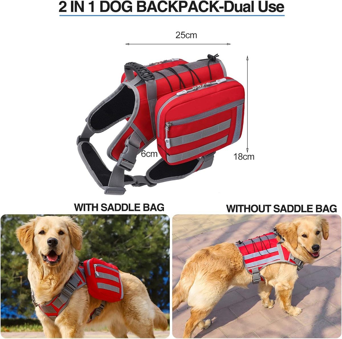 BYGD Dog Hiking Backpack, Dog Backpack for Medium to Large Dogs, with Large Capacity, 2 Spacious