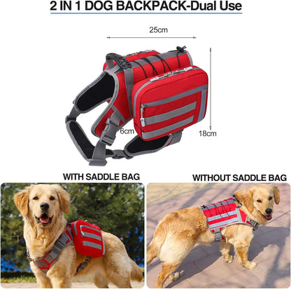 BYGD Dog Hiking Backpack, Dog Backpack for Medium to Large Dogs, with Large Capacity, 2 Spacious