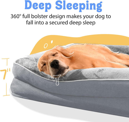 Washable Orthopedic Large Dog Bed - Extra Large Dog Beds with Bolsters Removable Orthopedic Foam