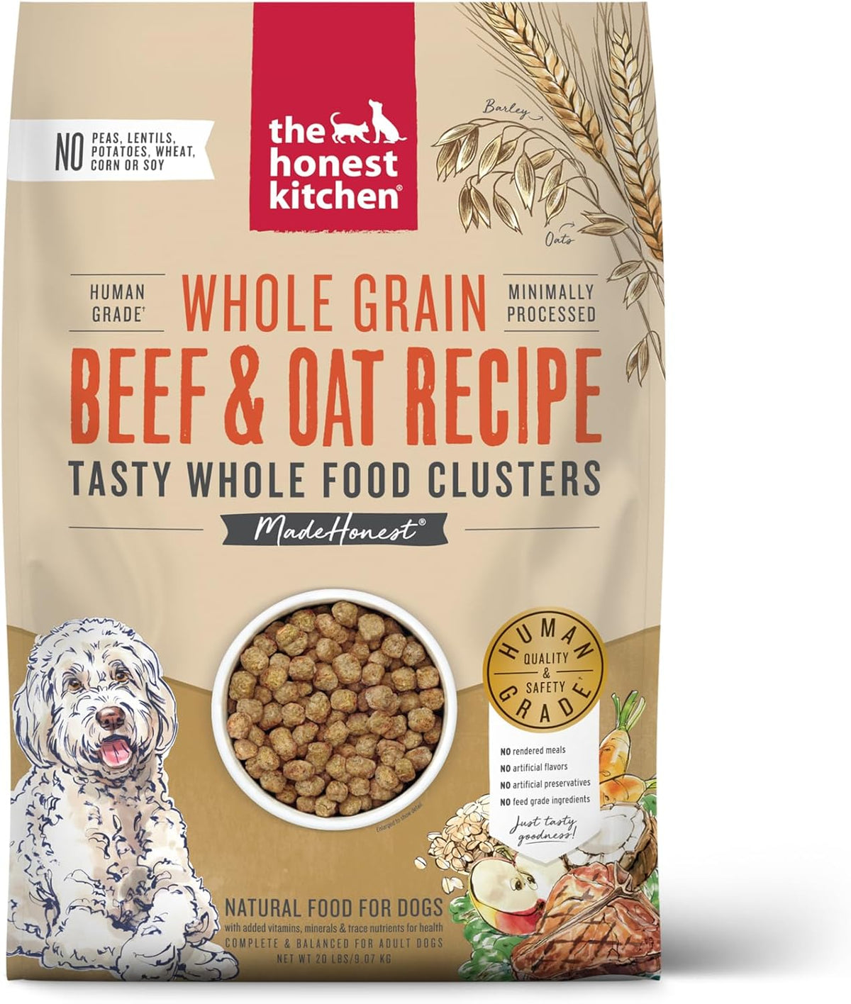 The Honest Kitchen Human Grade Whole Food Clusters Dry Dog Food - Whole Grain Beef & Oats, 20 Pound