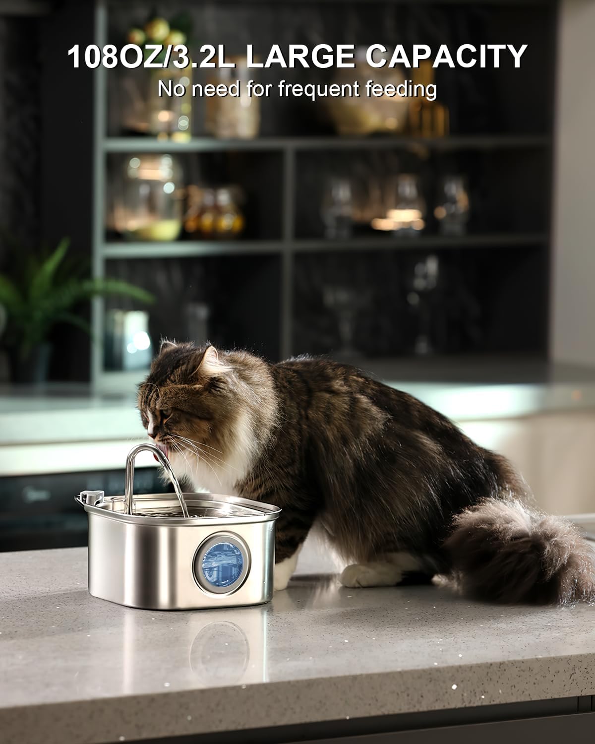 Cat Water Fountain Stainless Steel: 108oz/3.2L Automatic Pet Water Fountain - Dog Water Dispenser