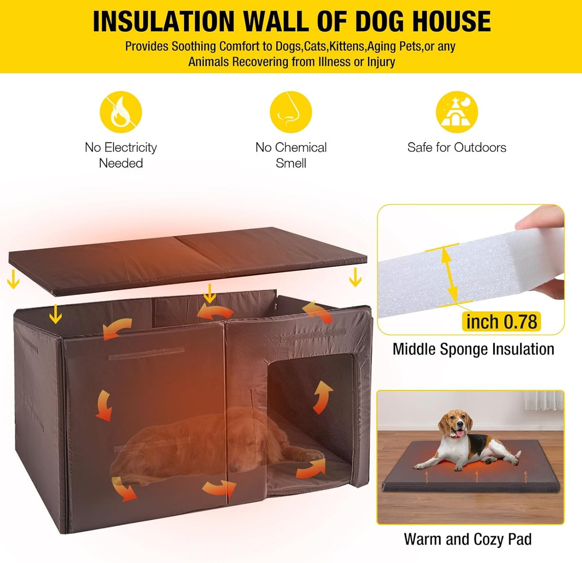 Aivituvin Dog House Outdoor 59" Extra Large Insulated Dog Kennel with Movable Insulation