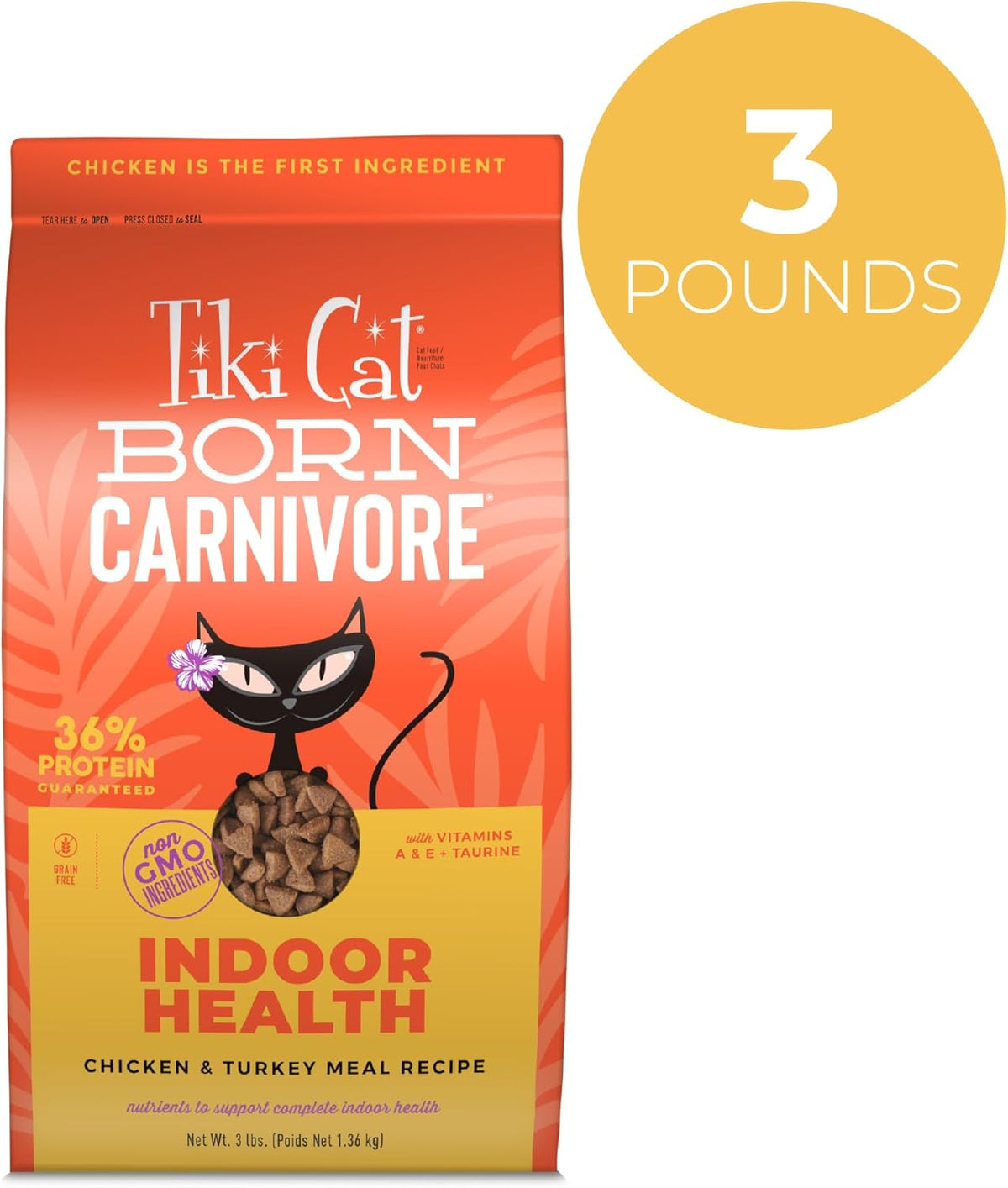Tiki Cat Born Carnivore High Protein, Indoor Health, Chicken and Turkey Meal Recipe, Grain-Free