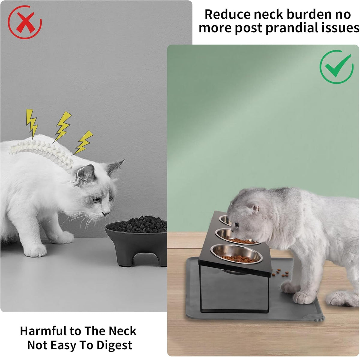 Upgraded Elevated Cat Bowls with Food Mat,15°Tilted Stand Anti Vomiting Raised Cat Dishes for Food