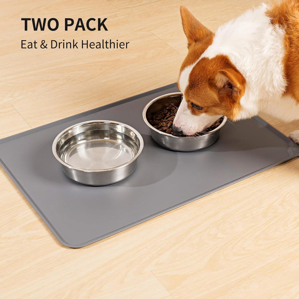 Taglory 4 Cup Stainless Steel Dog Bowls Set of 2 for Food and Water, Silicone Base Anti-Slip, Rust