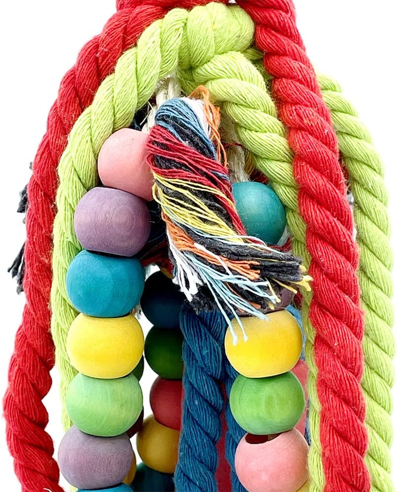 20.5 inch Parrot Chewing Toys - Wooden Block Tearing and Cotton Rope Toys for Medium Large Extra