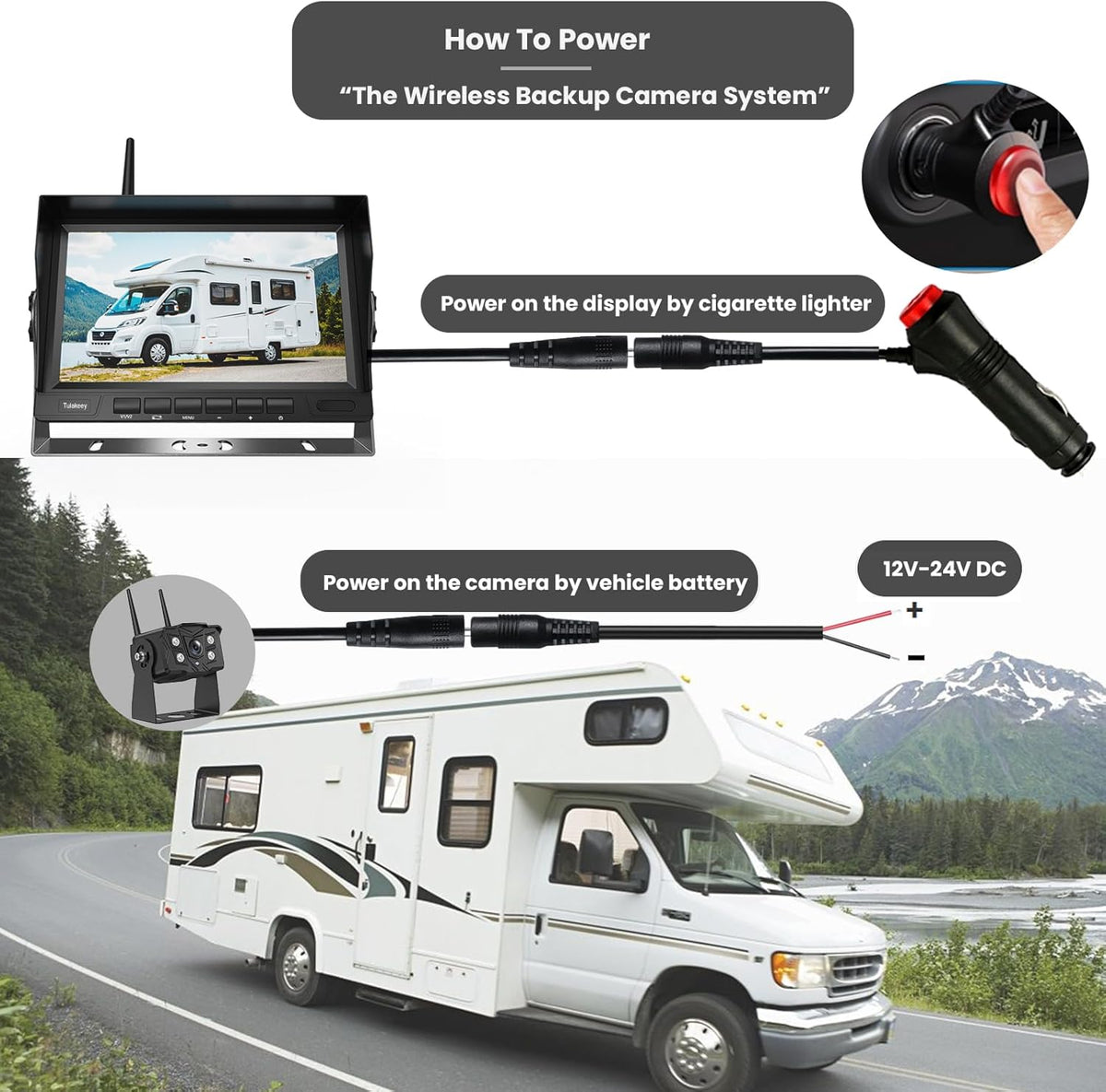 Wireless Backup Camera with Screen, Rear View Mirror Camera 1080P, Night Vision and Waterproof IP68