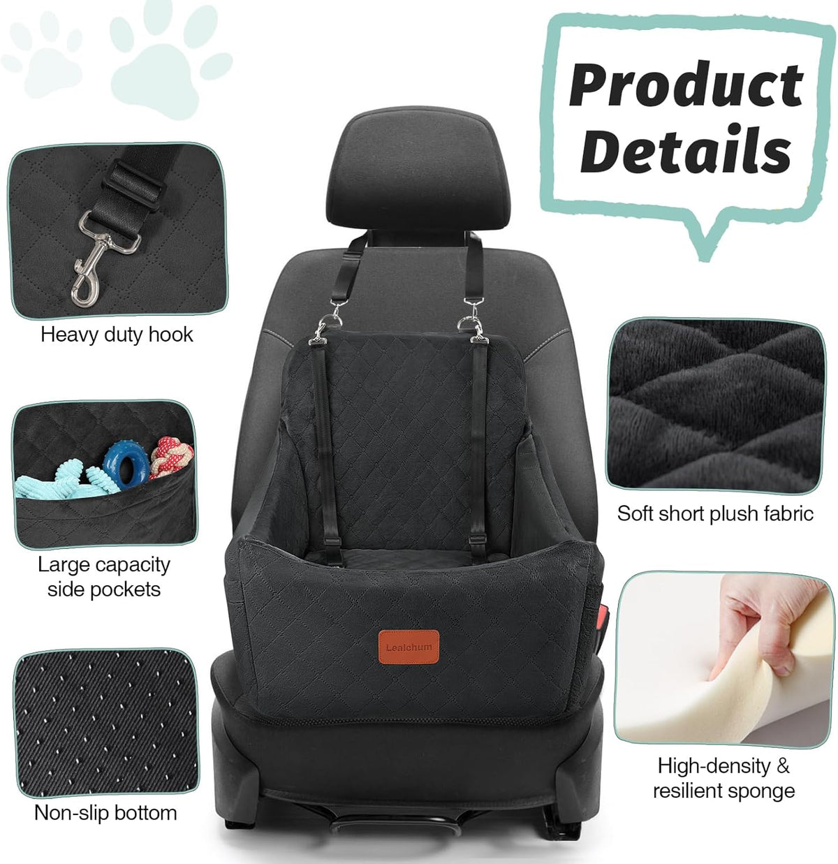 Dog Car Seat for Dogs Up to 35lbs,Fully Detachable and Washable,Memory Foam Covered Soft
