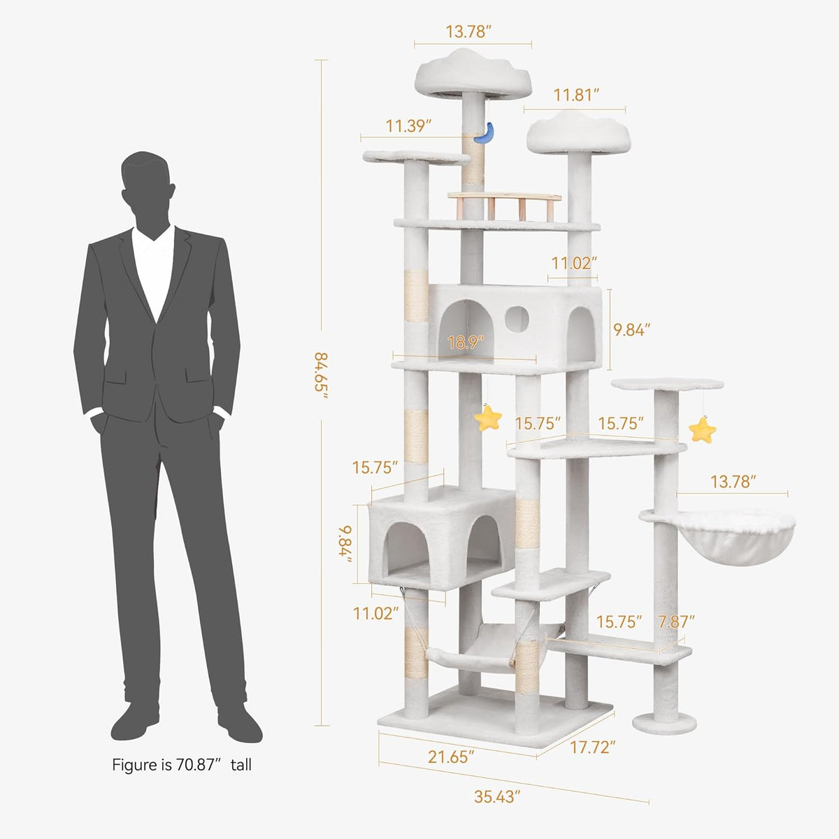 85in Tall Cat Tower for Heavy Duty Big Cats, Large Cat Tree with Scratching Post, Plush Perches