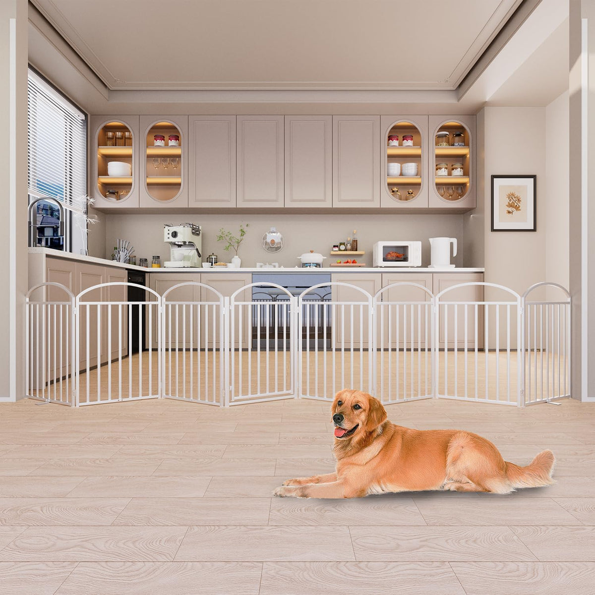 8 Panles Full Matel Freestanding Dog Gates with Door, 192"Extra Wide 32"Tall Free Standing Dog Pet