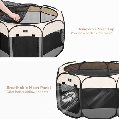 A4Pet Dog Playpen Indoor, 49” Portable Playpen with Bowl, Suitable for Puppies, Kittens, and Small