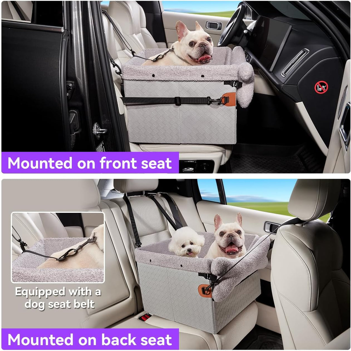 Dog Car Seats for Small Medium Dogs,PU Leather Car Seat Boosters,Foldable Puppy Cat Carseats (Grey
