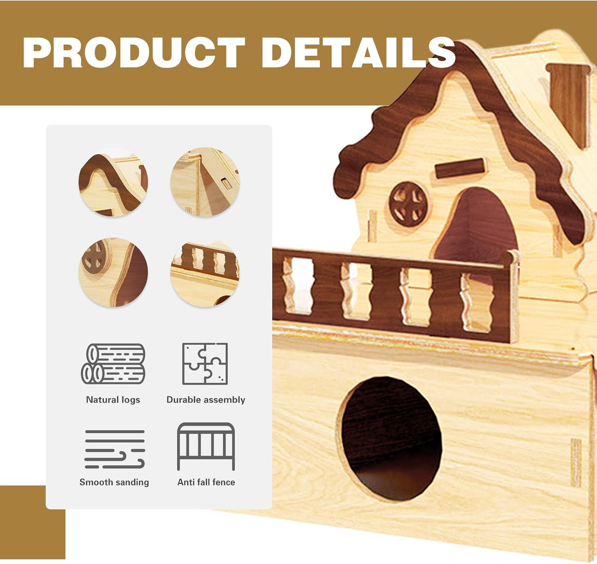 Wooden Hamster Platform and Dwarf Hamster House,Cute Syrian Hamster Tiny House Hideout,Large