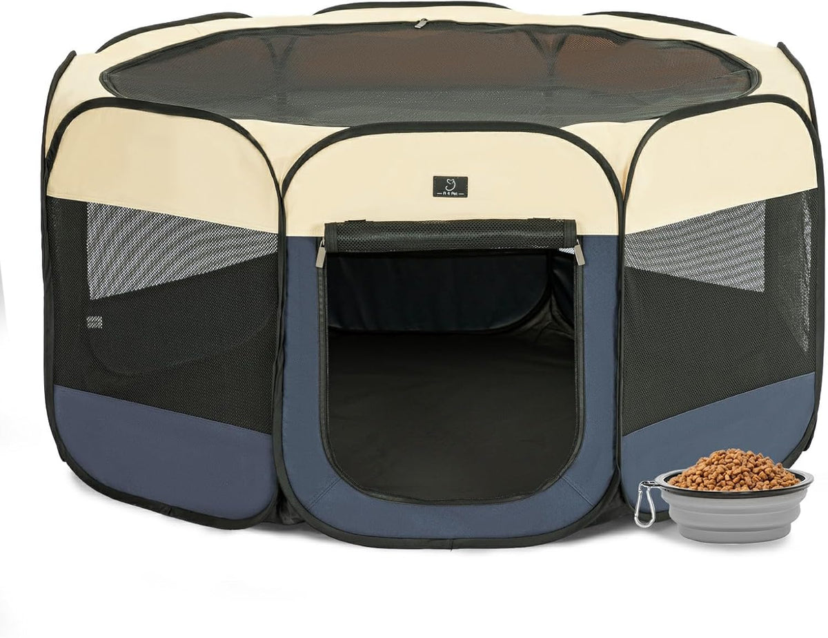 A4Pet Collapsible Playpen, 39.5” Portable Dog Playpen with Bowl, Suitable for Puppies, Kittens, and