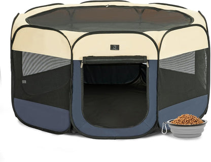 A4Pet Collapsible Playpen, 39.5” Portable Dog Playpen with Bowl, Suitable for Puppies, Kittens, and