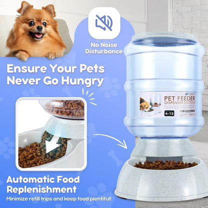 Flexzion Gravity Pet Feeder Food Dispenser (6-12 lb Size) Automatic Replenish Dry Food Storage