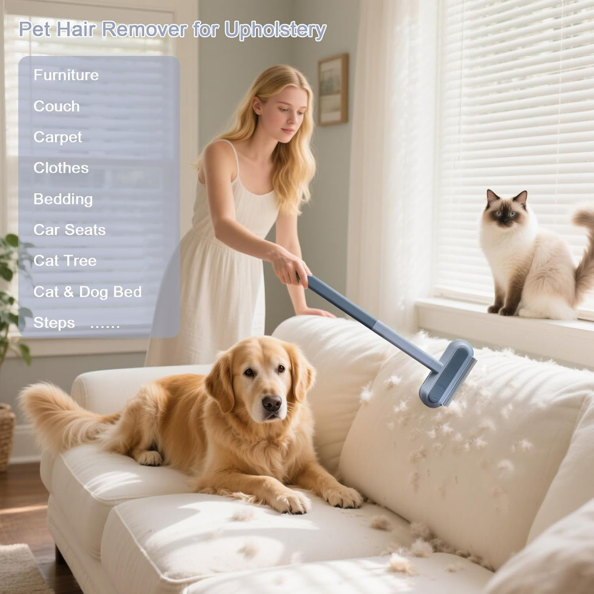 Pet Hair Remover for Furniture, Reusable Multifunctional Cat and Dog Hair Removal Tool, 17-Inch
