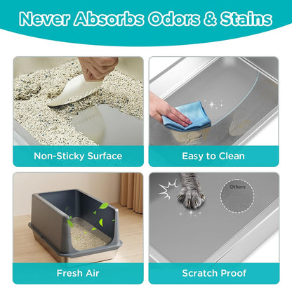 LIHONG Stainless Steel Litter Box with Lid, XL Metal Cat Litter Tray for Indoor Cats, Enclosure Cat