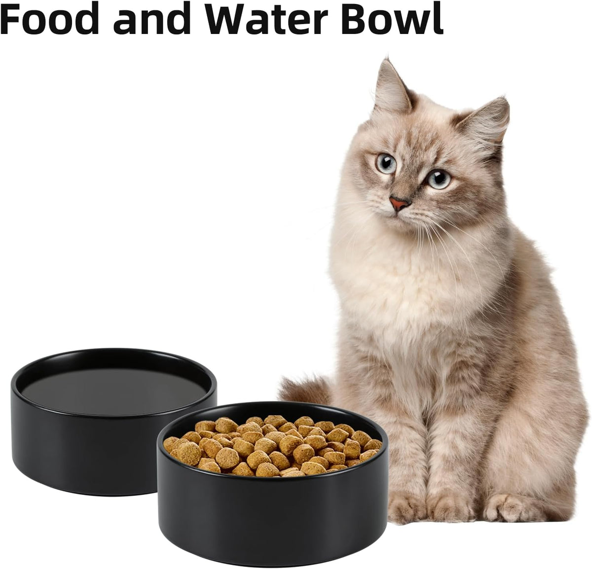 Ceramic 5.1inch Set of 2 Dog and Cat Bowls, Food and Water Feeder for Small Breed Dogs, Kitty