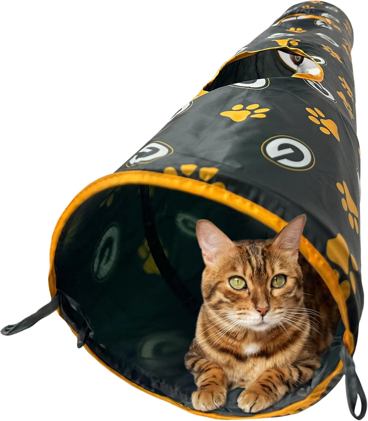NFL Green Bay Packers Cat Tunnel Tube Toy with Plush Football Catnip and Feathers Collapsible