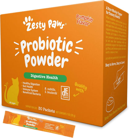 Zesty Paws Powder Probiotics for Cats - Meal Topper for Digestive, Immune System Support for Feline