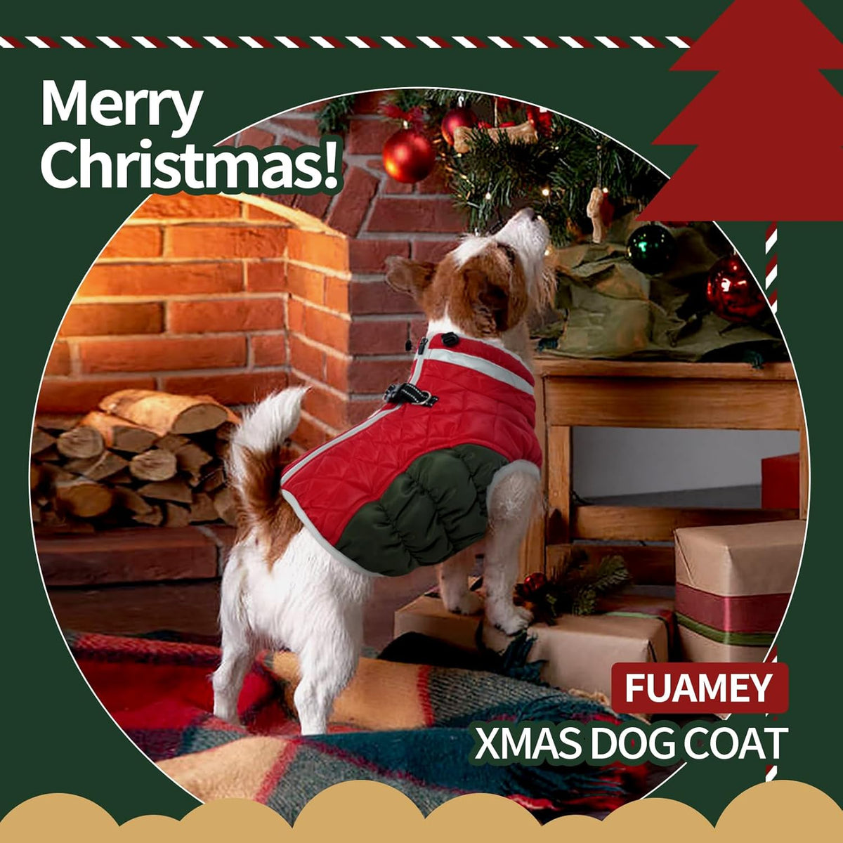 FUAMEY Dog Coat for Large Dogs,Waterproof Dog Winter Jacket with Harness Built in Puppy Cold