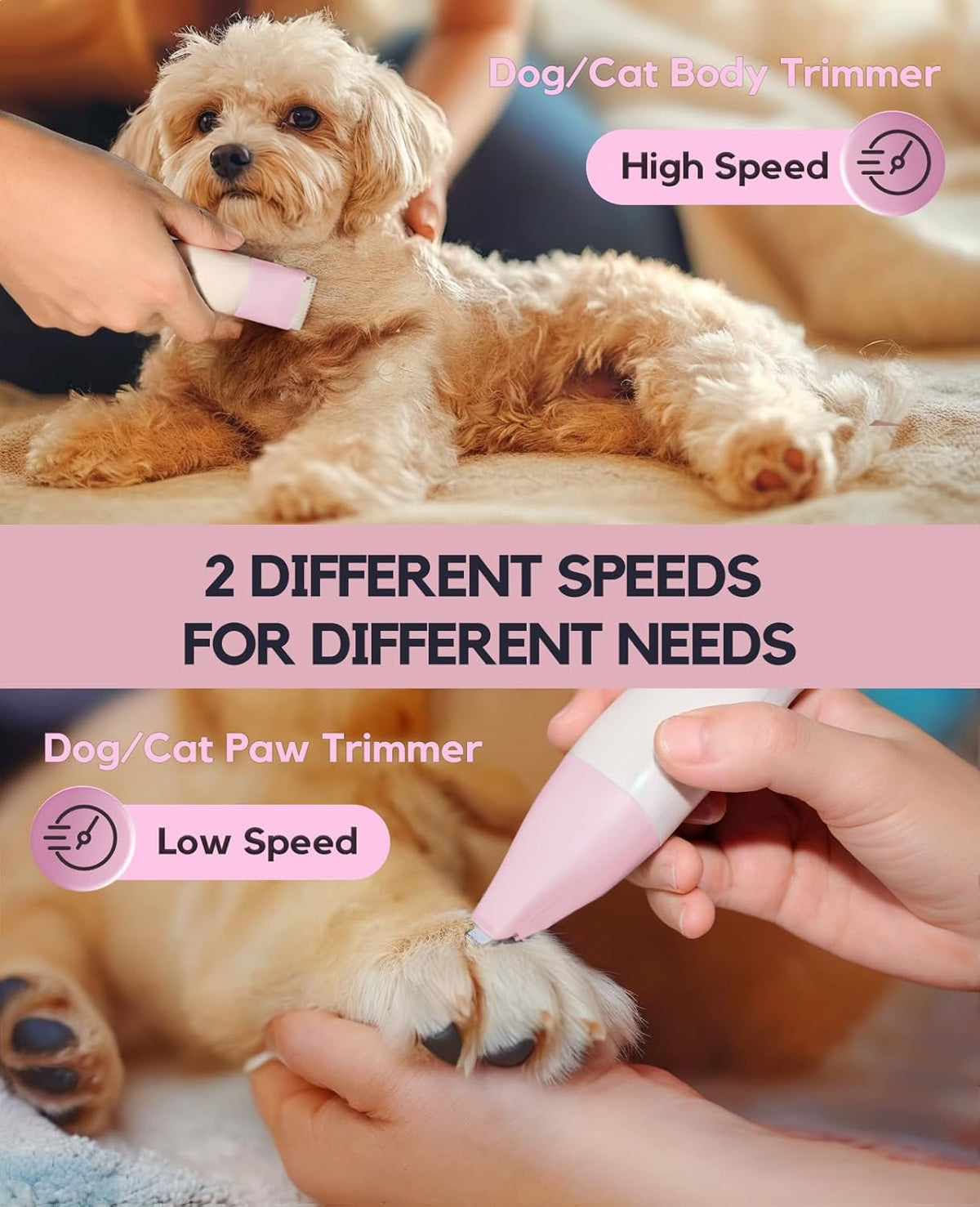 Dog Clippers Grooming Kit, 4 in 1 Quiet Cordless Dog Paw Trimmer & Nail Grinder, Small Cat Clippers