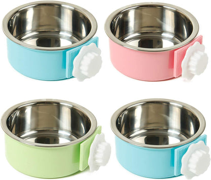 kathson Crate Dog Bowl, Removable Stainless Steel Hanging Pet Cage Bowl Food & Water Feeder Coop
