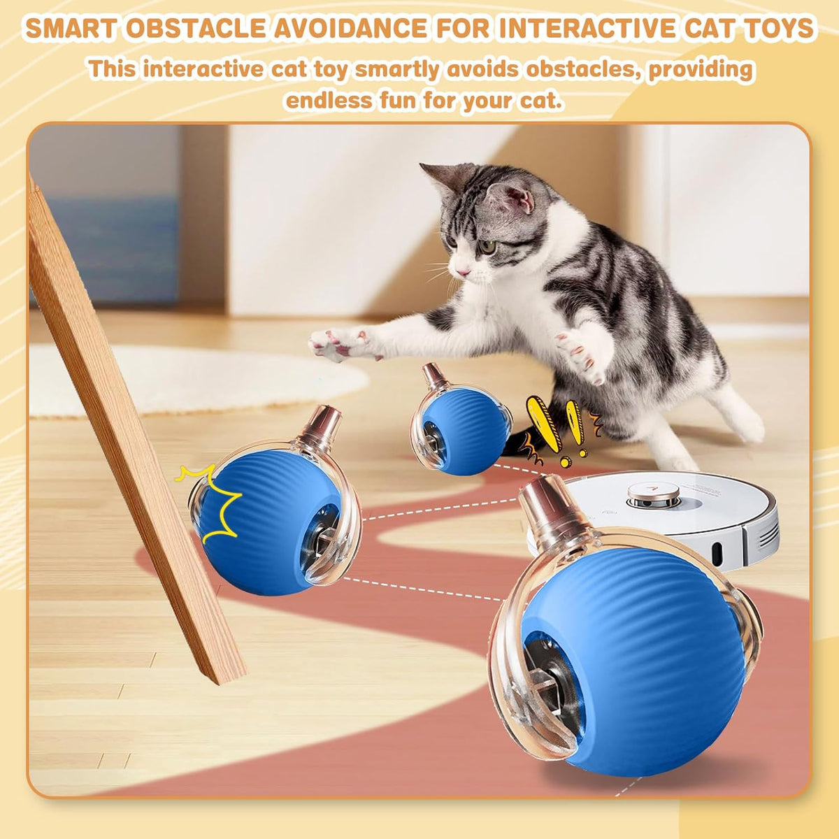 Interactive Cat Toys for Indoor Cats, Rechargeable 360° Automatic Moving Cat Toy for Bored Indoor