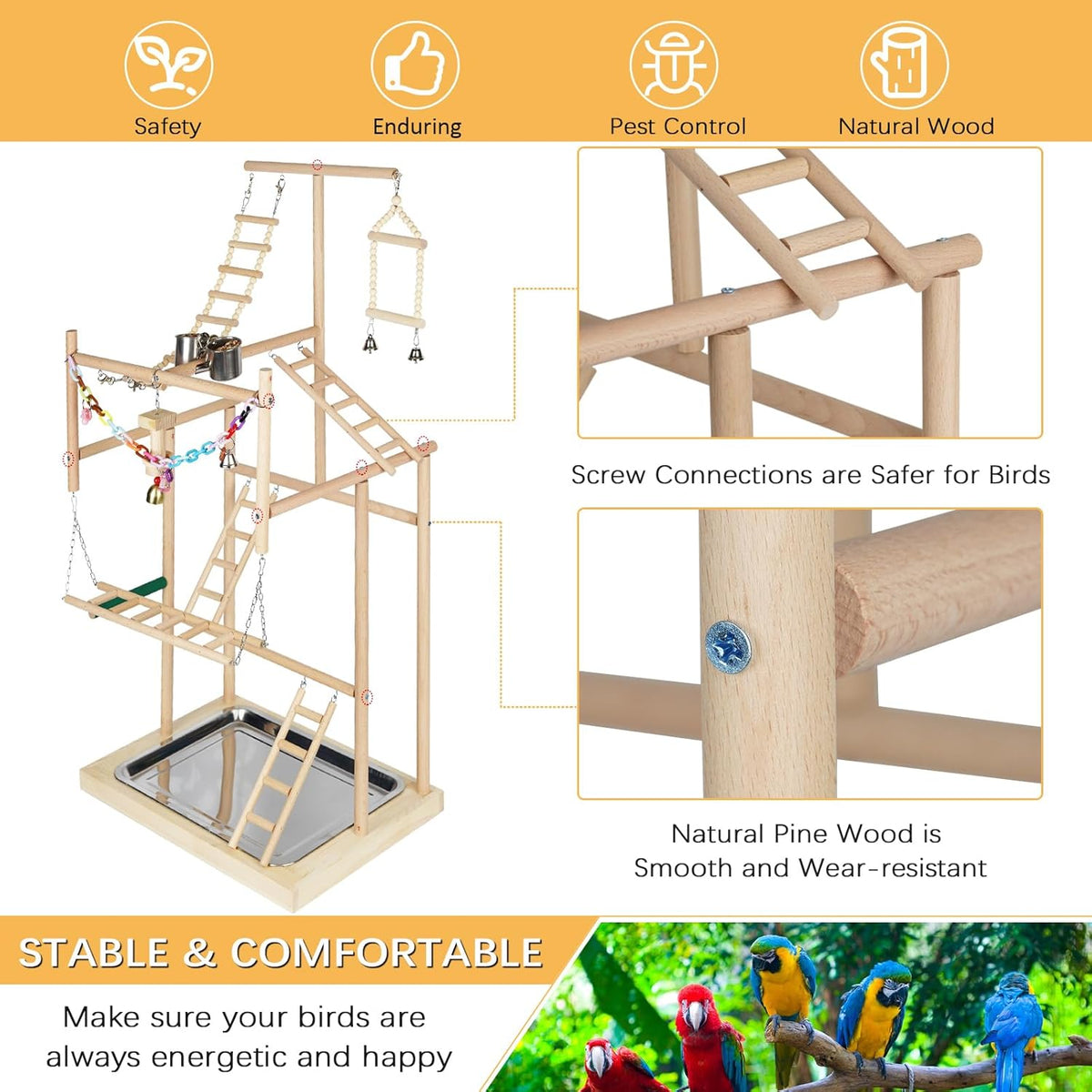 Pet Parrot Playstand Parrots Bird Playground Bird Play Stand Wood Perch Gym Playpen Ladder with