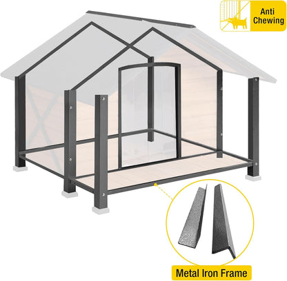 Aivituvin Dog House with Anti-Chewing Metal Frame Outdoor Large Wooden Dog Kennel Outside with