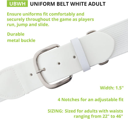 Champion Sports Baseball/Softball Uniform Belt, Comfort Stretch Fit Durable Syntex Tab - Youth &