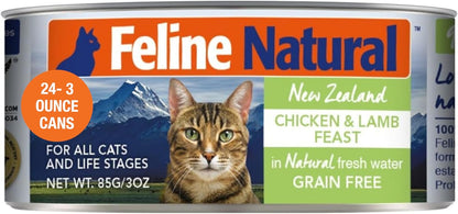 Feline Natural New Zealand Canned Catfood Wet Food, High-Meat, Low-Carb, & Grain Free Cat Food Wet
