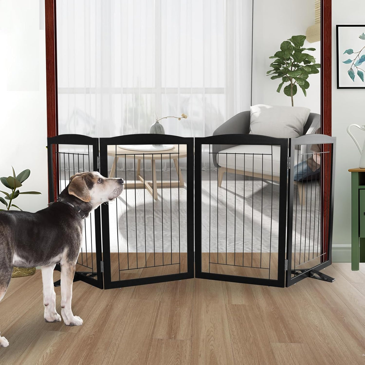 ZJSF Freestanding Dog Fence Indoor, Foldable Dog Gate for Doorways, Stairs or Hallways, Sturdy Wood