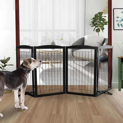 ZJSF Freestanding Dog Fence Indoor, Foldable Dog Gate for Doorways, Stairs or Hallways, Sturdy Wood