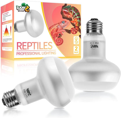 LUCKY HERP Intense Heat Lamp Bulbs for Reptiles 75W 2 Pack, UVA Daylight Reptile Heat Lamp, Reptile