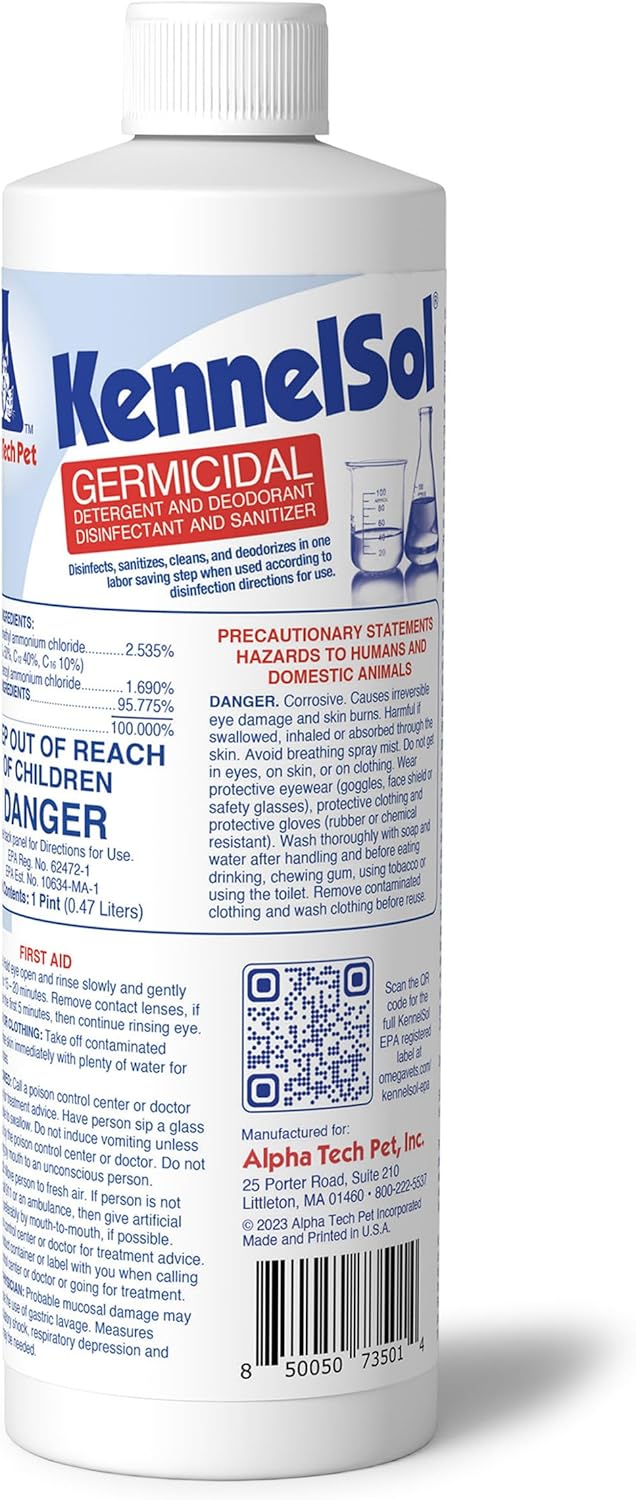 ATP KennelSol 1-Step Kennel Cleaner - 1 Pint Liquid Disinfectant, Effective Against Bacteria and
