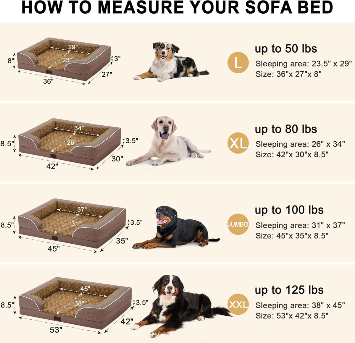 Orthopedic XXL Dog Bed for Extra Large Dogs, Waterproof Memory Foam Dogs Beds with Sides, Egg-Crate