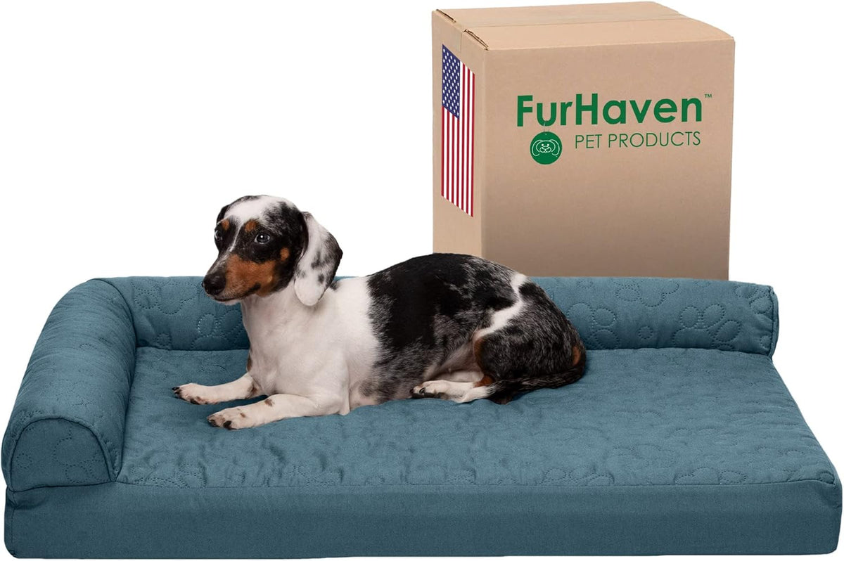 Furhaven Cooling Gel Dog Bed for Medium/Small Dogs w/ Removable Bolsters & Washable Cover, For Dogs