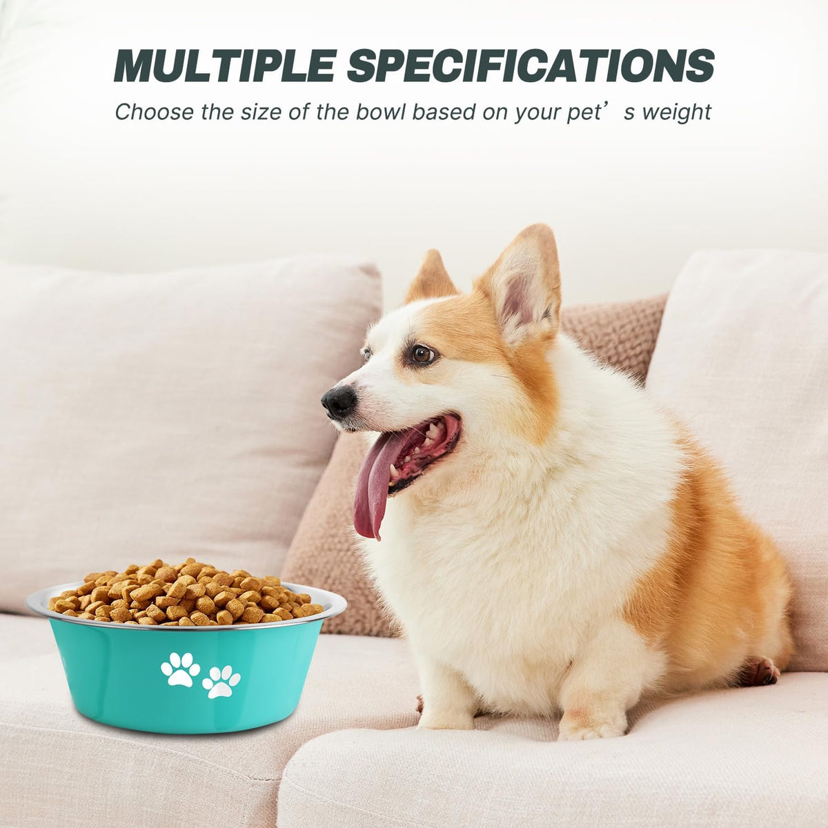 Stainless Steel Dog Bowls, Nonslip Rubber Bottom No Spill Proof Skid Metal Insulated Dog Bowls for