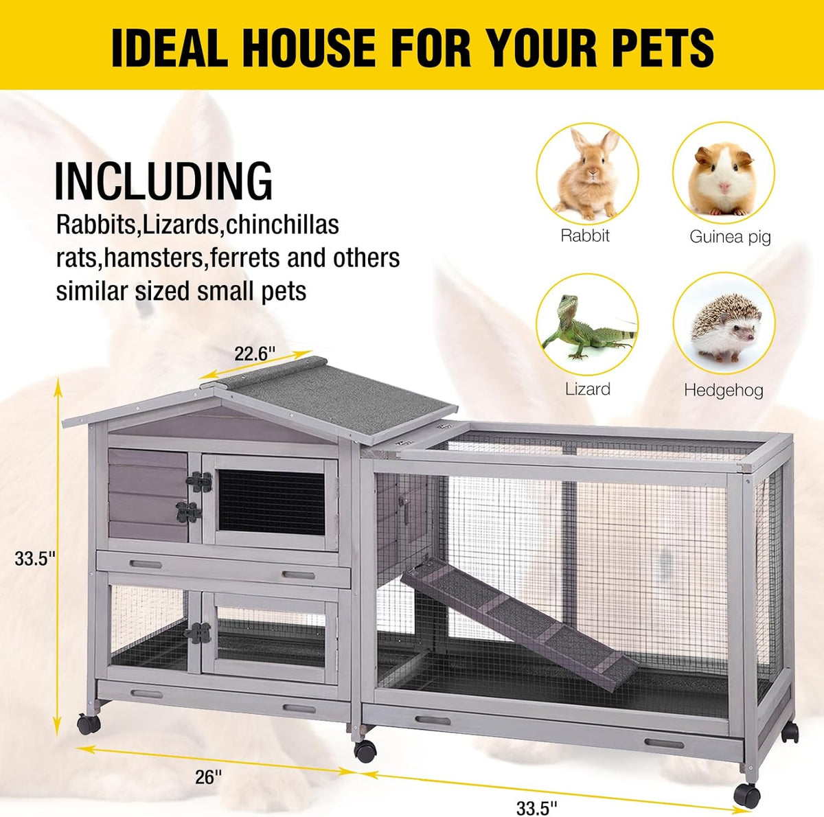 Aivituvin Rabbit Hutch Outdoor Rabbit Cage Indoor with Casters Bunny Cage Chikcen Coop for Small
