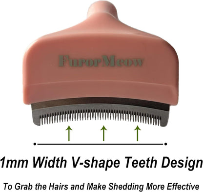 Pet Deshedding Tool with Curve Blade, Cat Grooming Brush, Tight V-shaped Teeth Shedding Comb for