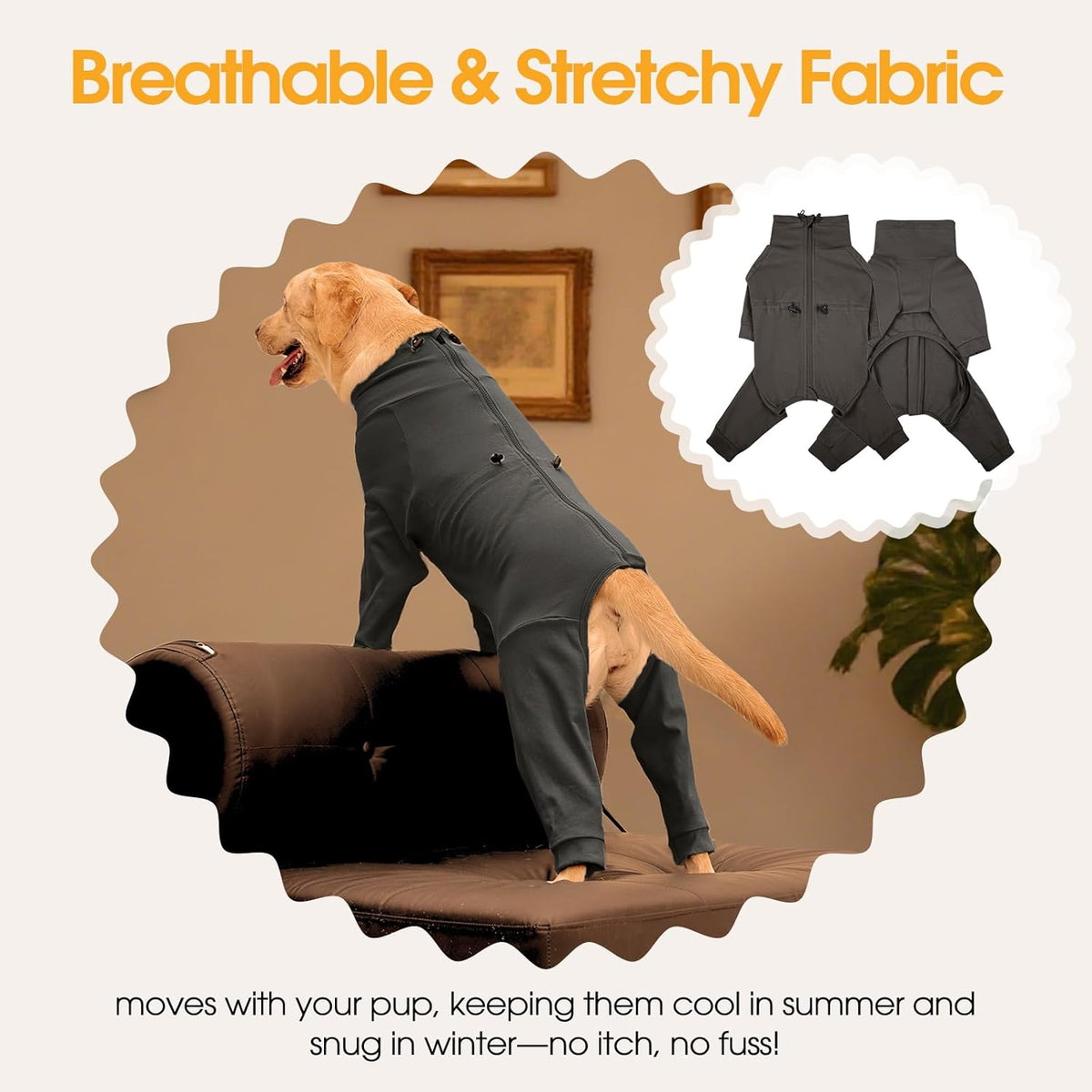 Dog Pajamas for Large Breeds with Back Zipper, Stretchy Pjs for Pets Boys & Girls, Long Sleeve